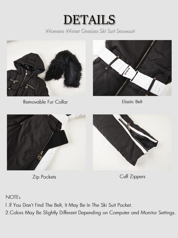 Yousify Womens Winter Onesies Ski Jumpsuits Outdoor Sports Waterproof Snowsuit Removable Fur Collar Coat Jumpsuit - Image 4