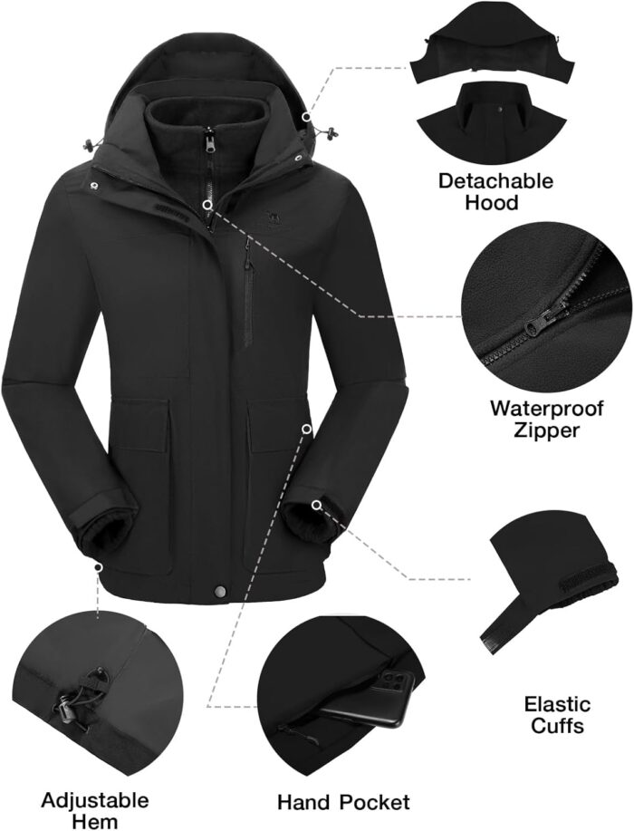 CAMEL CROWN Women's Ski Jacket 3 in 1 Winter Jacket Waterproof Jacket Windbreaker Snow Coat with Inner Warm Fleece Coat - Image 5