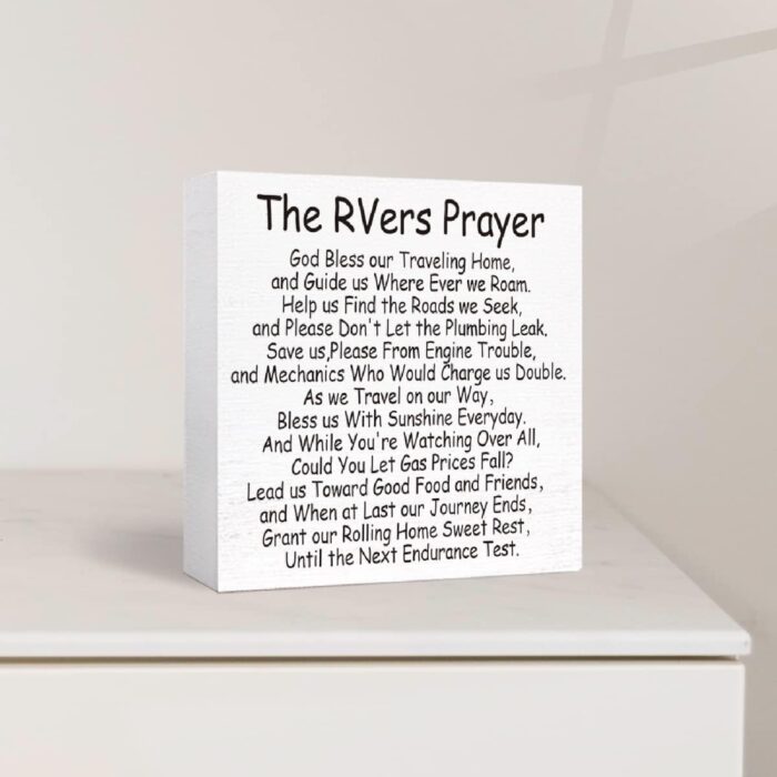 The RV Prayer Sign Wood Block,Funny Camping Decor for Camper,RV Accessories for Inside Travel Trailers,Camping Gifts for Camper, 5"L x 5"W x 1"H - Image 3