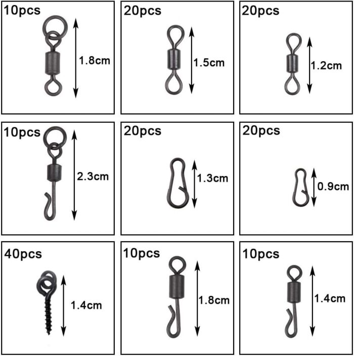 Carp Fishing Tackle Box Kit - 320pcs Fishing Kit Including Swivels, Hooks, Anti-Tangle Sleeves, Beads, Hook Stops, Boilie Bait, Screw Leader Rigging, Terminal Tackle - Image 4