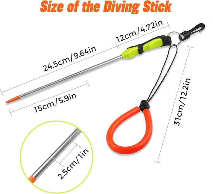 Scuba Diving Stick with Rubber Handle, 14'' Aluminium Alloy Lobster Tickle Stick Pointer Rod - Image 7