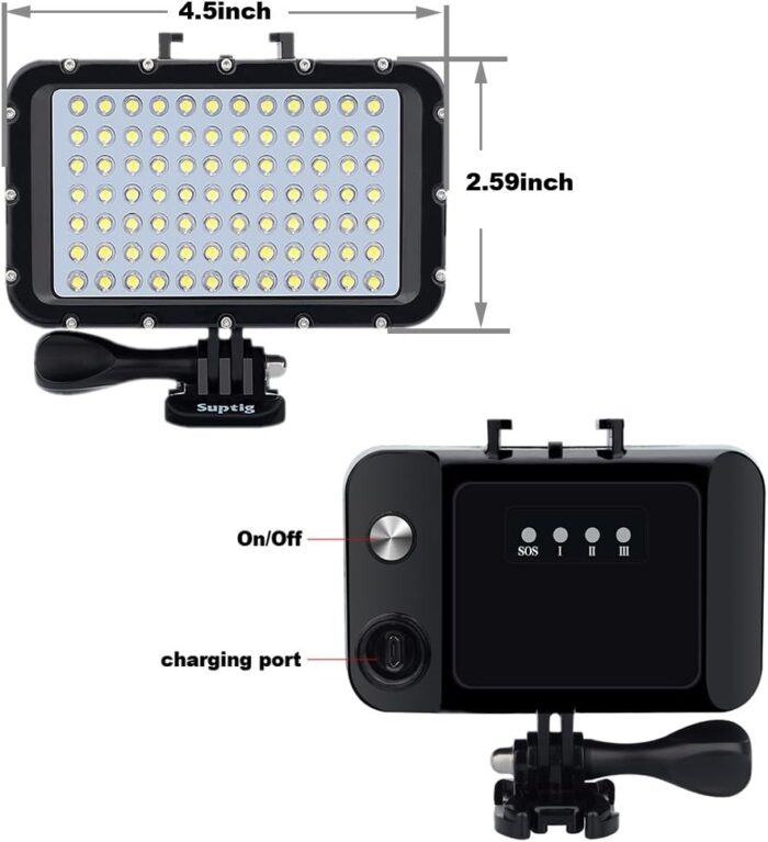 Suptig Underwater Lights Dive Light 84 LED High Power Dimmable Waterproof LED Video Light Waterproof 164ft(50m) for Gopro Canon Nikon Pentax Panasonic Sony Samsung SLR Cameras Black - Image 3