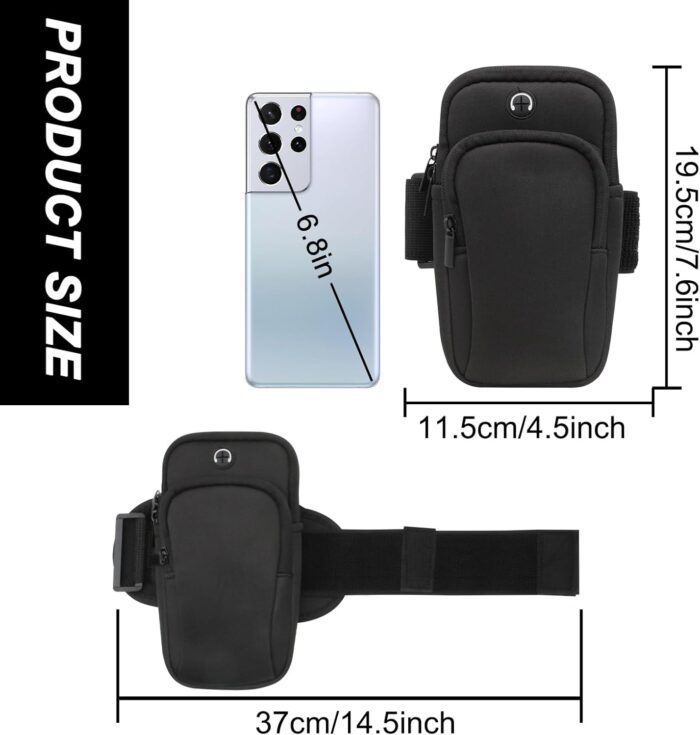 Running Armband, Diving Cloth Running Phone Holder Running Accessories for Men and Women, Dual Pockets Phone Arm Band for Running, Cycling, Mountaineering (Black) - Image 6