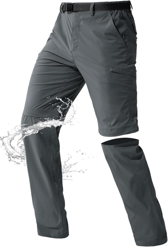 FREE SOLDIER Men's Outdoor Convertible Hiking Pants with Belt Lightweight Quick Dry Tactical Cargo Pants Nylon Spandex