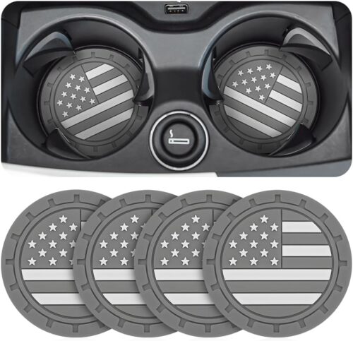 AUCELI 4 Pack Car Cup Holder Coasters, Colored American Flag US Flag Insert Car Cup Coaster, 2.75 Inch Anti Slip Shockproof Embedded Drink Mat, Vehicle Interior Decor Accessories