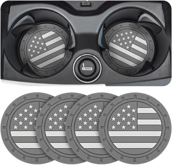 AUCELI 4 Pack Car Cup Holder Coasters, Colored American Flag US Flag Insert Car Cup Coaster, 2.75 Inch Anti Slip Shockproof Embedded Drink Mat, Vehicle Interior Decor Accessories