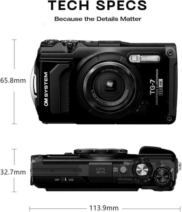 OM SYSTEM Tough TG-7 Black Underwater Camera, Waterproof, Freeze Proof, High Resolution Bright, 4K Video 44x Macro Shooting (Successor Olympus TG-6) - Image 6