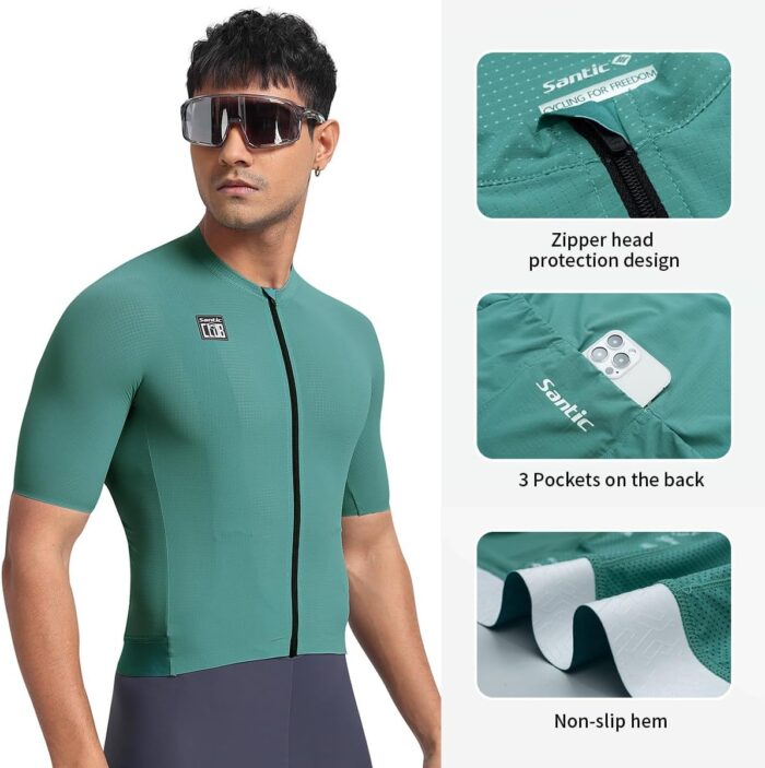 Santic Men's Cycling Jersey Short Sleeve Tops Pro Road Bike Shirt Full Zipper UPF 50+ Bicycle Jersey with Pockets - Image 3