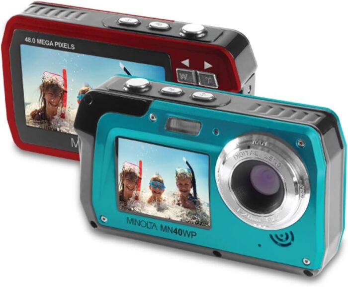 Minolta MN40WP 48MP Waterproof Digital Camera – Dual LCD Screens, 2.7K QHD Video, 16x Digital Zoom, Anti-Shake, Face Detection, 10ft Waterproof (Red) - Image 3