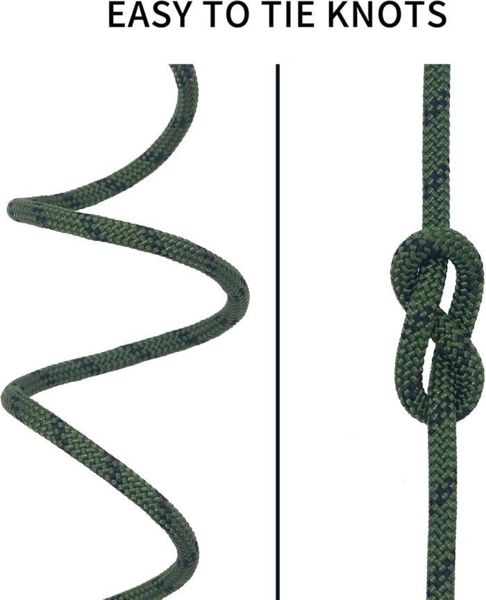 NewDoar CE & UIAA Certificated 14KN 8mm(5/16in) Static Climbing Rope High Strength Accessory Cord Double Braid Safety Rope for Outdoor Survival, Hiking, Mountaineering (ArmyGreen 8mm,50ft) - Image 5