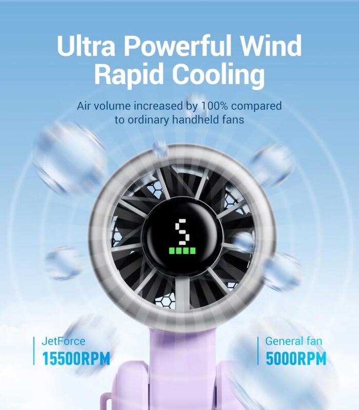 Diveblues Portable Handheld Turbo Fan, 5 Gear Wind, Battery Operated, Up to 12 Working Hours, 3 IN 1 Hand Fan with Air Turbo Tech Cooling Fan for Outdoor Activities, Travel, Working - Image 2