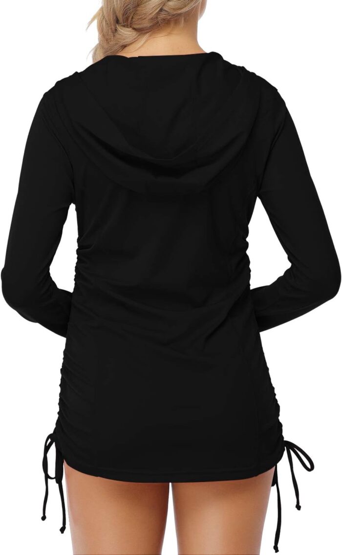 HISKYWIN Womens Hoodie Thumb Hole UV Sun Protection Rash Guard Side Adjustable Wetsuit Swimsuit Top - Image 4