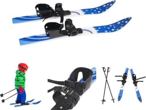 Ski Set Ski Boards Snowboard Winter Sport Ski Snow Board Beginner Snow Skis and Poles with Bindings Lightweight Sturdy and Safe Skiing Equipment Adjustable Buckle Bindings Capacity 110.23lbs (Blue)