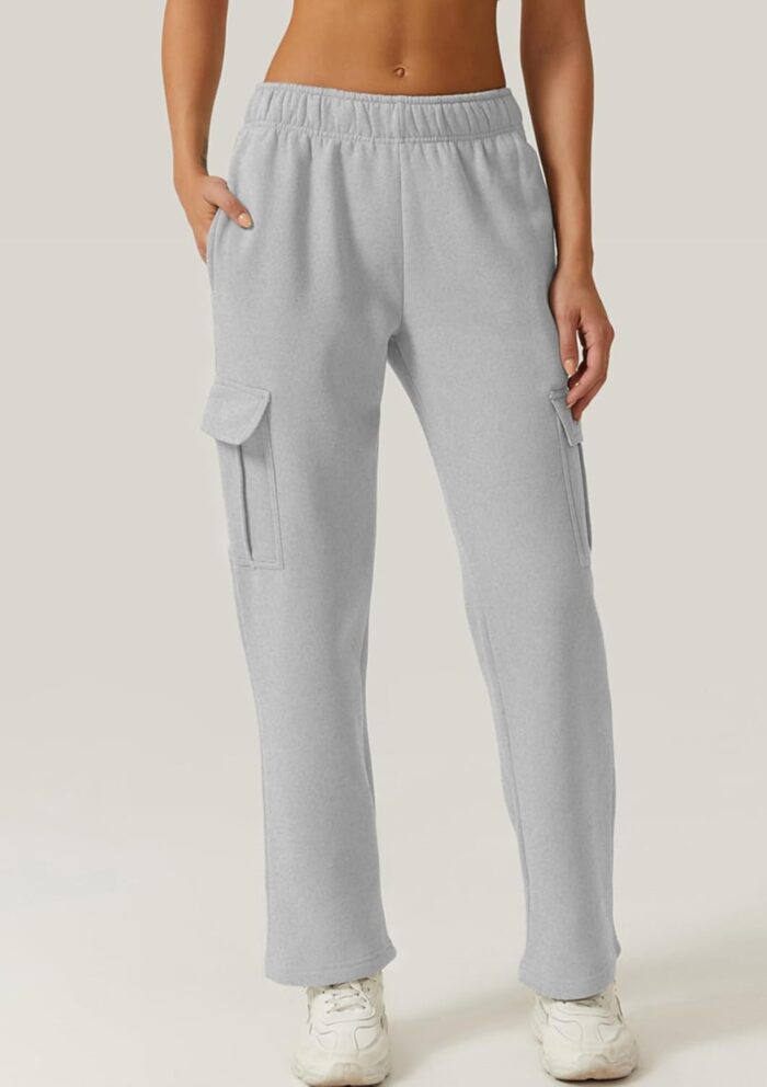 QINSEN Womens Medium Waist Baggy Elastic Waist Sweatpants Casual Fleece Long Pants with Pockets - Image 3