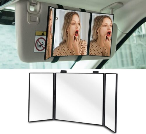 Car Visor Mirror, Foldable Car Sun Visor Vanity Mirror, Makeup Travel Vanity Mirror Car Mirror Clip On Sun Visor Auto 310mm 12” Universal for Car Truck SUV Rear View Mirror (12in5.5in, black)