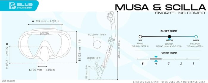 Cressi Adult Wide View Single Lens Comfortable Snorkeling Mask & Dry Snorkel - Musa & Scilla: Made in Italy - Image 5