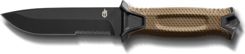 Gerber Gear StrongArm - Fixed-Blade Camping & Hunting Knife with Striking Pommel & Sheath - Premium Survival Gear - Made in USA - Coyote Brown, Serrated Edge