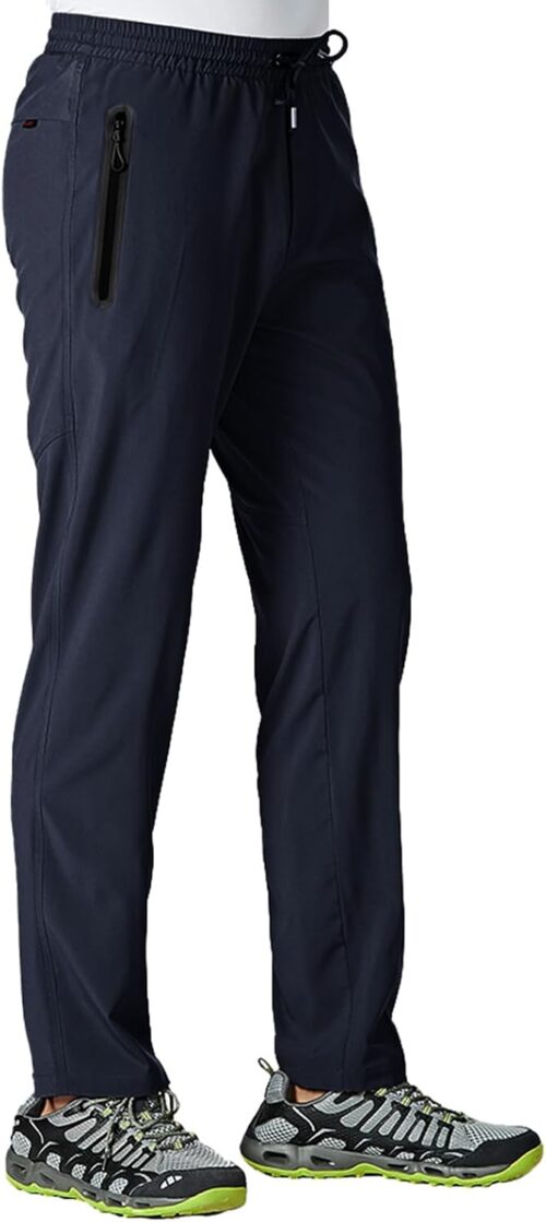 TBMPOY Men's Lightweight Hiking Travel Pants Breathable Athletic Fishing Active Joggers Zipper Pockets