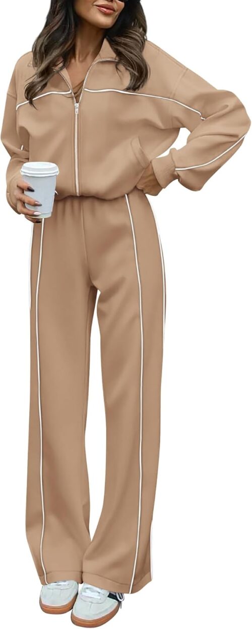 BTFBM Women's Two Piece Tracksuit Fall 2025 Long Sleeve Zip Up Sweatshirt Long Pants Outfits Jogger Sweatsuit Sets
