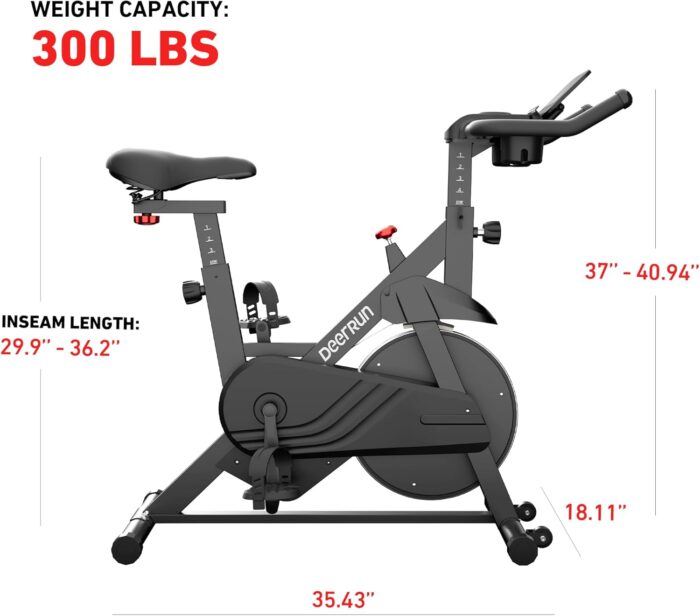 DeerRun Exercise Bike, Indoor Cycling Bike Brake Pad/Adjustable Magnetic Stationary Bike with App, Low Noise Workout Bike for Home Cardio 300lbs Weight Capacity with Pad Mount & LCD Monitor - Image 2