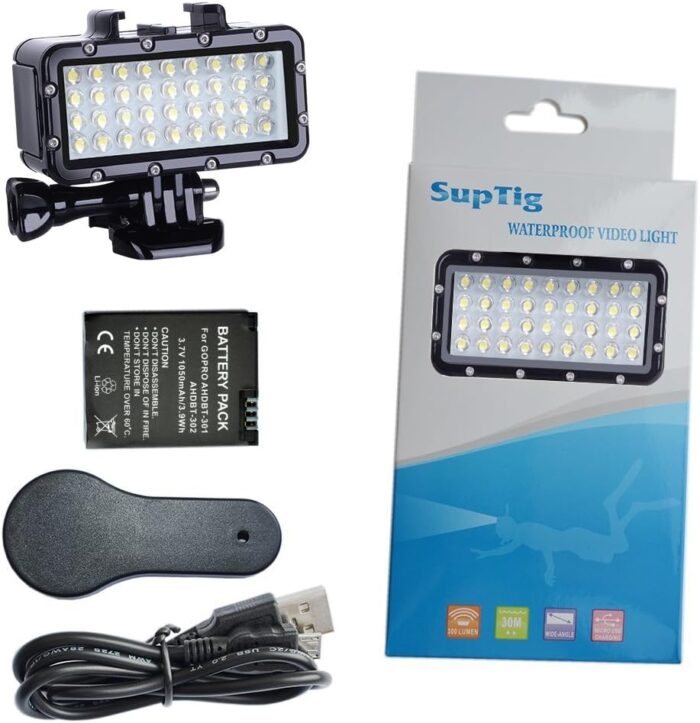 Suptig Diving Light High Power Dimmable Waterproof LED Video Light Fill Night Light Diving Underwater Light Waterproof 147ft for Gopro Hero 13/Hero 12/11/10/9/8/7/6/5/5S/4/3+ More Action Cam - Image 7