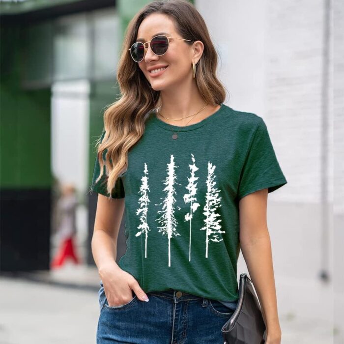Funny Graphic Women Skinny Pine Tree Shirt Summer Hiking Camping Athletic Tees Nature Casual Comfy Clothes - Image 3