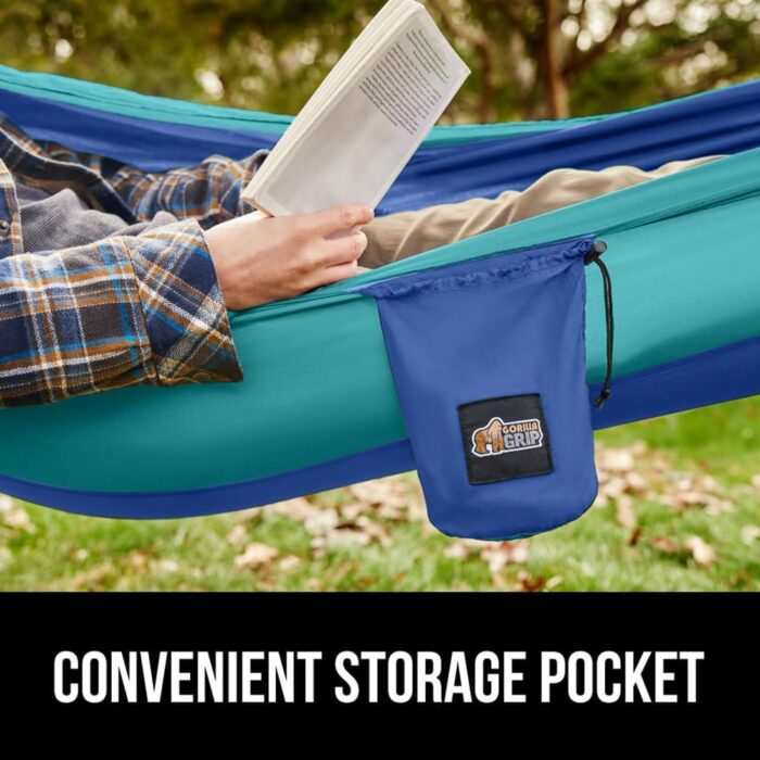 GORILLA GRIP Durable Portable Camping Hammock, Holds 500lbs with Heavy Duty Tree Straps, Comfortable Travel Swing, Camp Hammocks, Easy to Use and Install, Outdoor Essentials, Blue, 10x6.5 FT - Image 9