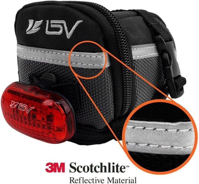 BV Strap-On Bike Bag with Reflective Material - Capacious Saddle Bag with Seperate Divider for Small Items & Room for All Your Essentials - Bike Pouch with Taillight Hanger for Maximum Safety - Image 5