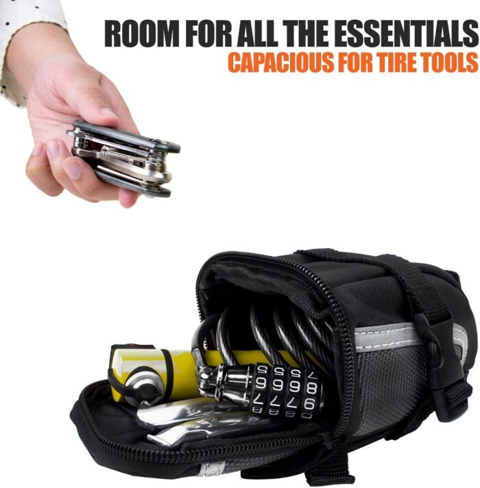 BV Strap-On Bike Bag with Reflective Material - Capacious Saddle Bag with Seperate Divider for Small Items & Room for All Your Essentials - Bike Pouch with Taillight Hanger for Maximum Safety - Image 4