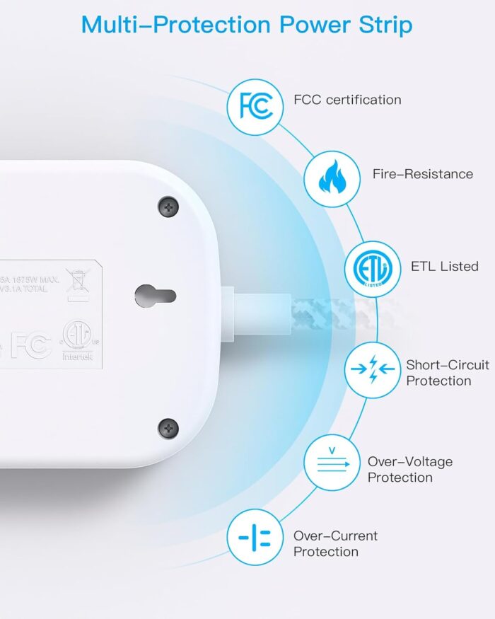 Cruise Essentials 2025,One Beat Travel Power Strip with USB C,Flat Plug Extension Cord with 3 Outlets 4 USB Ports(2 USB C),5 ft Desk Wall Outlet Extender,Non Surge Protector for Cruise,Dorm Room,ETL - Image 7