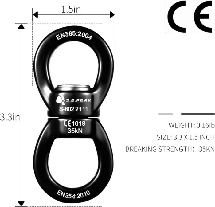 35kN Swing Swivel, CE Certified Safe Swivel Hook, 360°Rotational Device, Silent Hanging Accessory for Tree Swing, Aerial Dance, Swing Spinner Hanger, Rock Climbing, Hanging Hammock,Carabiner - Image 6