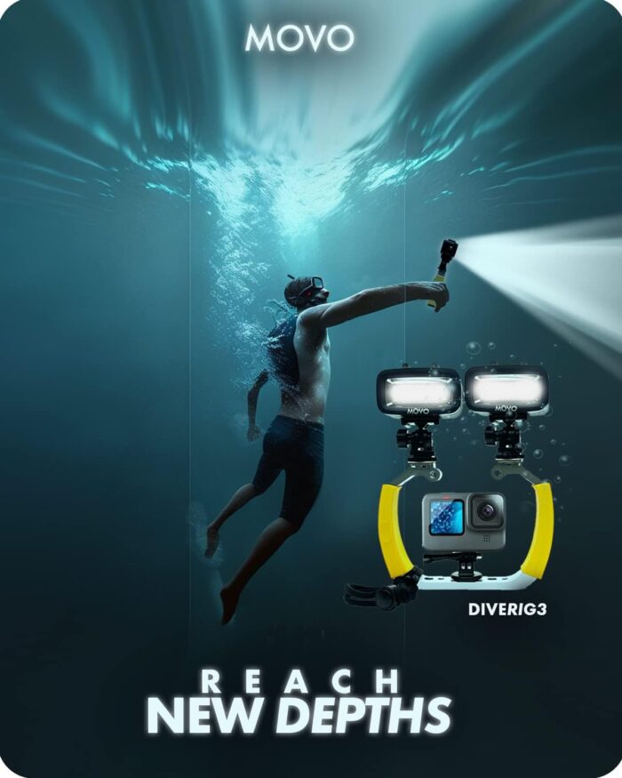 Movo DiveRig3 Diving Rig Bundle with 2 Waterproof LED Lights - Compatible with GoPro HERO3, HERO4, HERO5, HERO6, HERO7, HERO8, and DJI Osmo Action Cam - Scuba Accessories for Underwater Camera - Image 2