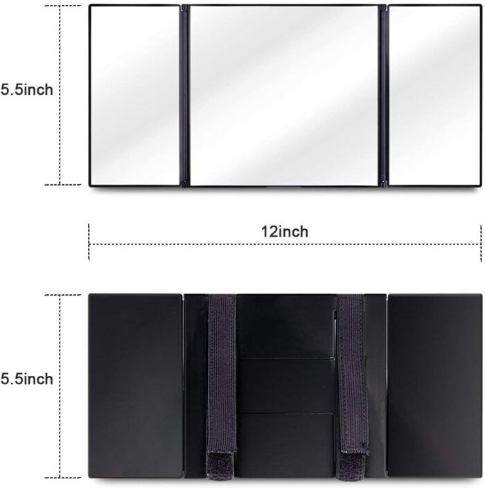 Car Visor Mirror, Foldable Car Sun Visor Vanity Mirror, Makeup Travel Vanity Mirror Car Mirror Clip On Sun Visor Auto 310mm 12” Universal for Car Truck SUV Rear View Mirror (12in5.5in, black) - Image 6