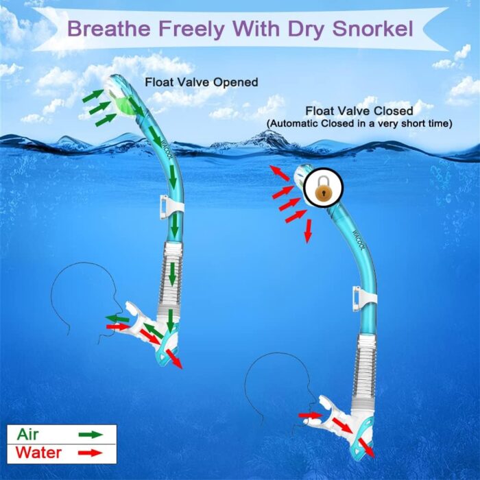 WACOOL Professional Snorkeling Snorkel Diving Scuba Package Set with Anti-Fog Coated Glass Purge Valve and Anti-Splash Silicon Mouth Piece for Men Women (Adults,Lake Blue) - Image 4