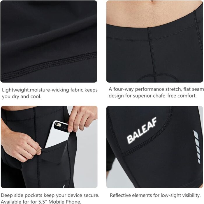 baleaf Men's Padded Bike Shorts Cycling Road Biking Riding Bicycle Cycle Wear Pockets UPF 50+ MTB Accessories Tights - Image 5