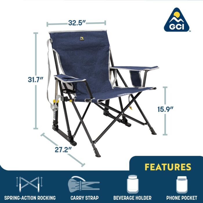 GCI OUTDOOR Kickback Rocker Camping Chair | Portable Folding Rocking Chair with Durable Armrests, Drink Holder & Relaxed Lowered Seat for Comfort — Red - Image 2