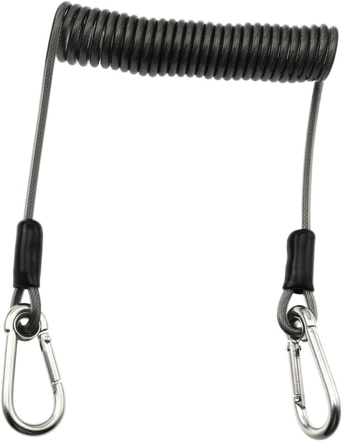 Fishing Coiled Lanyard Stainless Steel Wire Lost Hand Rope Telescopic Rope Hook Loss Prevention Fishing Accessories Tools for Mountaineering, Fishing, Boating, Hiking, Camping and Hunting