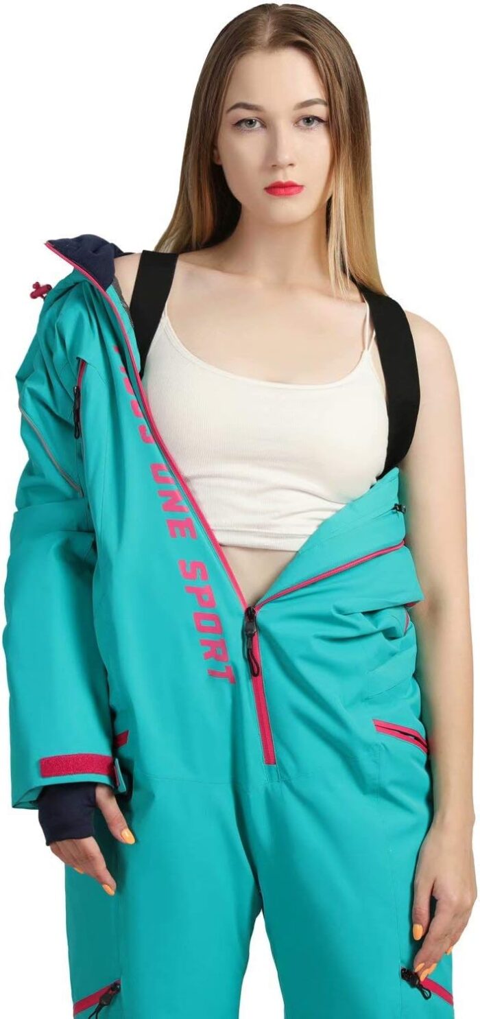 Women One Pieces Ski Suits Waterproof Warm Insulated Ski Jumpsuit Removable Hood Snowsuit for Snow Sport - Image 3