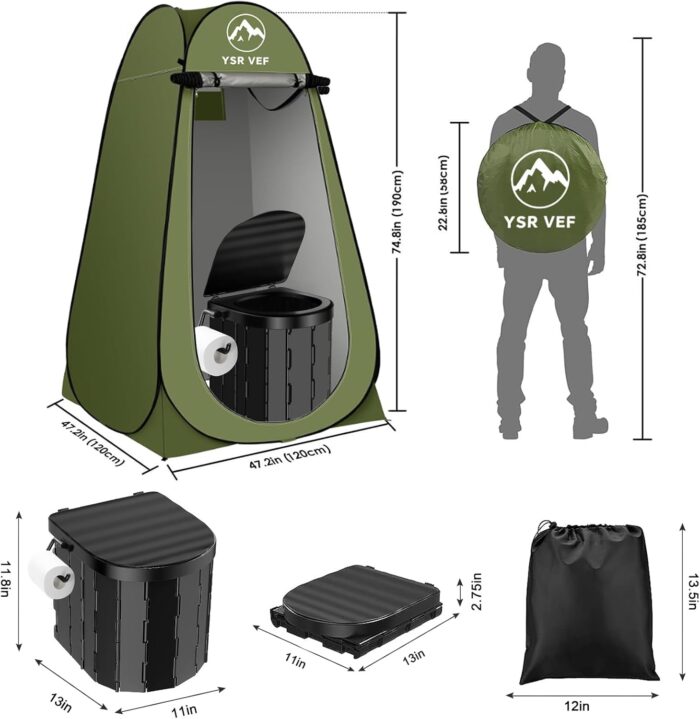 Portable Toilet Kit, Camping Toilet with Pop-Up Privacy Tent and Poo Gel Toilet Bags, Washable Portable Outdoor Showers Changing Rooms - Image 3