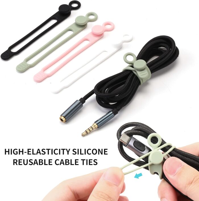 [20Park]UMUST Silicone Cable Ties,Reusable Cable Management Organizer, Multipurpose Elastic Cord Organizer for Bundling and Fastening Cable Cords Wires(black,white,pink,green) - Image 3