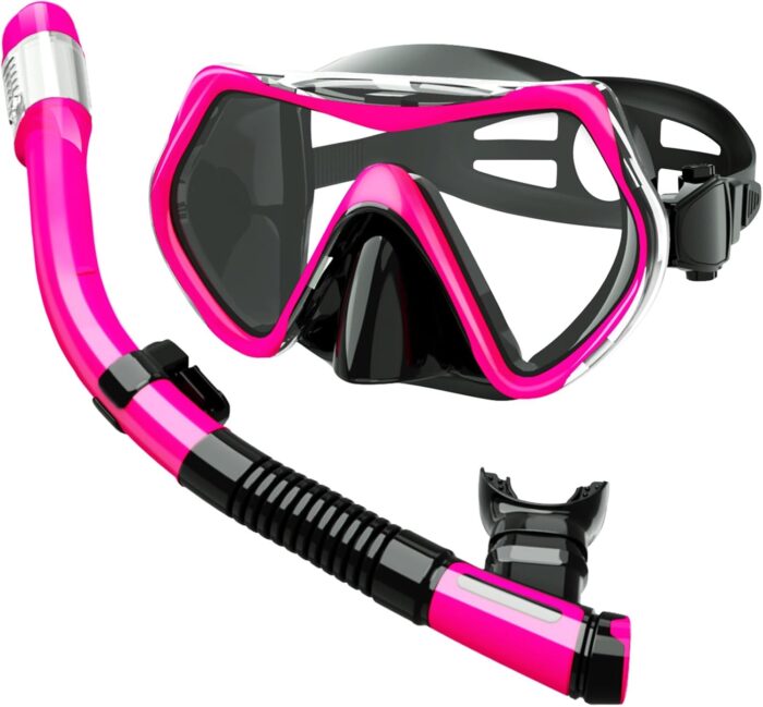 Snorkeling Gear for Adults,Snorkel Mask Adult Dry Top Snorkel Set Panoramic View Snorkel Gear Anti-Fog Scuba Diving Mask for Lap Swimming Snorkeling Diving Scuba Training Travel Snorkel Kit - Image 8