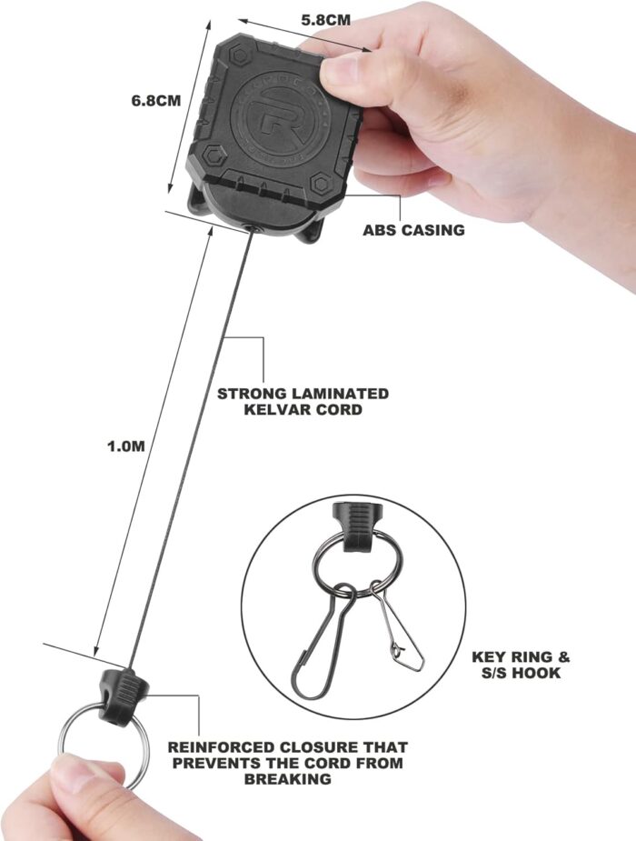 ROCOTACTICAL Military Tactical Gear Retractor, Molle Tactical Gear Tether, Retractable key/multi-tools Holder belt loop and Molle Clip Included, 1Piece (Black) - Image 2