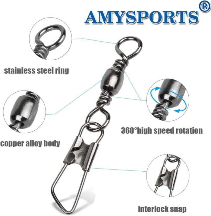 AMYSPORTS Stainless Steel Snap Swivel Saltwater High Strength Snaps Fishing Barrel Line Connector Fishing Swivels Barrel Safety Snap Fishing Tackle Stainless Steel Accessories - Image 3