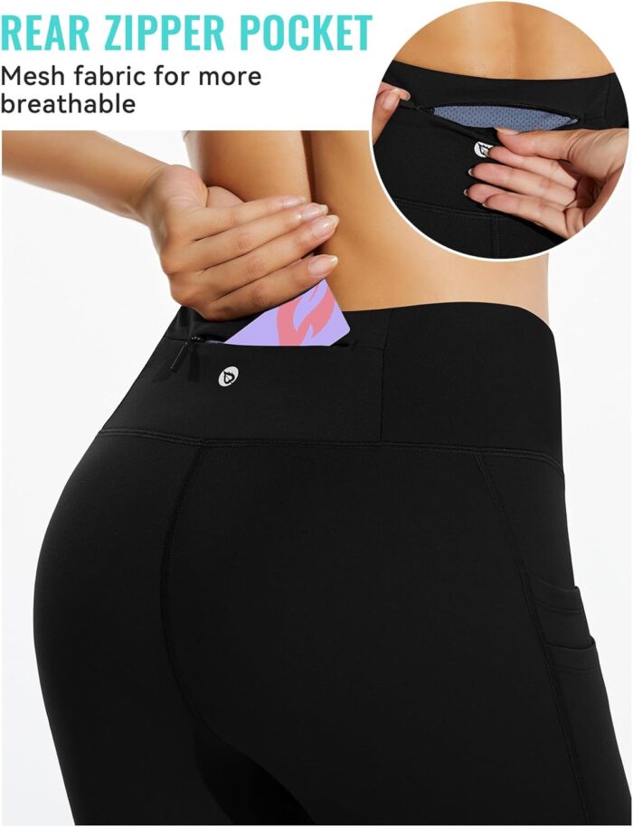 baleaf Women's Fleece Lined Leggings Water Resistant Thermal Winter Warm Tights High Waisted with Pockets Running Gear - Image 3