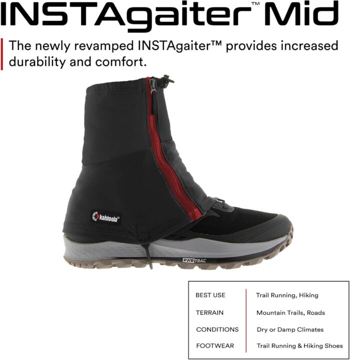 Kahtoola INSTAgaiter Mid Gaiters for Hiking, Trail Running, Mountaineering, Hunting, Rocky Terrain, Mud, Snow & Ice - Image 2