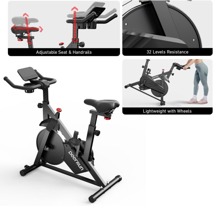 DeerRun Exercise Bike, Indoor Cycling Bike Brake Pad/Adjustable Magnetic Stationary Bike with App, Low Noise Workout Bike for Home Cardio 300lbs Weight Capacity with Pad Mount & LCD Monitor - Image 3