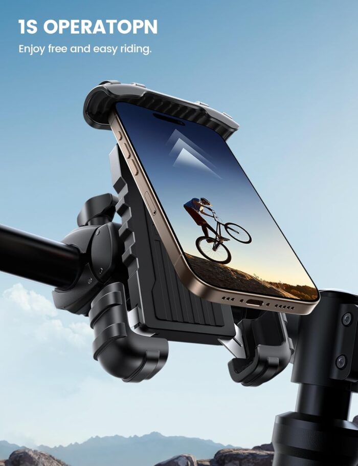 Lamicall Bike Phone Holder Mount - Motorcycle Handlebar Phone Mount Clamp, One Hand Operation, ATV Scooter Phone Clip for iPhone 16/15 Pro Max / 14 Plus, Galaxy S10 and 4.7-6.8" Cellphone, Black - Image 2