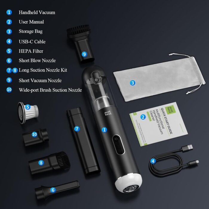Car Vacuum Portable Cordless - 20000PA High Power Handheld Vacuum with LED Display, 2.5H Fast Charging Up to 45 Mins of Runtime, Hand Vac Cordless Rechargeable for Car Home Corner Cabinet - Image 8