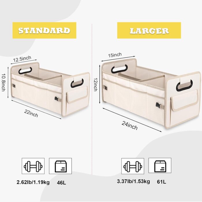 JiatuA Car Trunk Organizer, Car Organizers and Storage Collapsible Multi Compartment Container Box, Adjustable Car Accessories for SUV Sedan Truck, Standard Size, Beige - Image 5