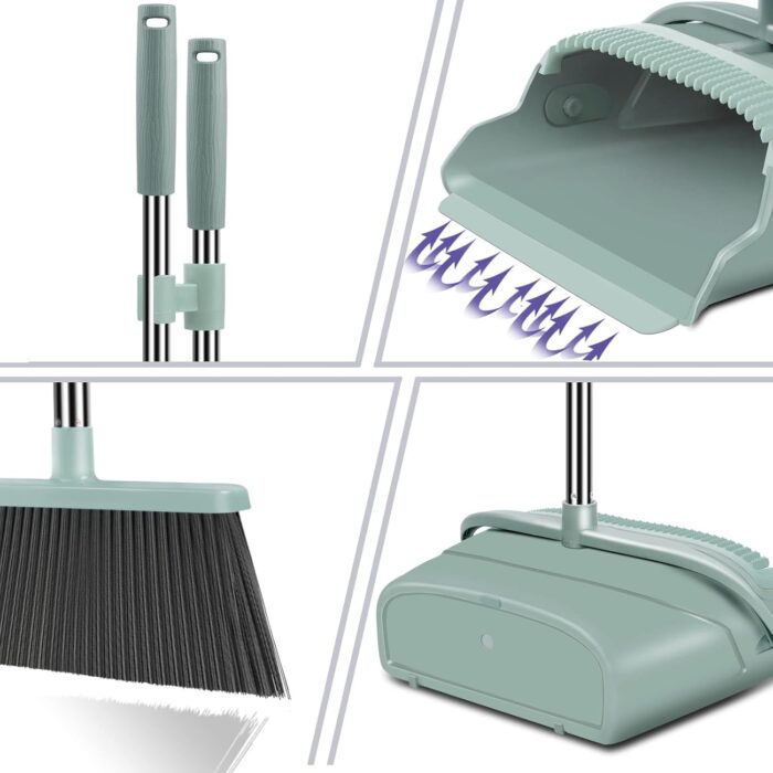 kelamayi Upgrade Broom and Dustpan Set, Large Size and with Long Handle, Upright,Ideal for Indoor Outdoor Garage Kitchen Room Office Lobby Use (Green) - Image 3